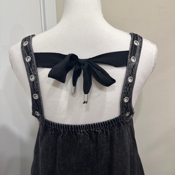 Pilcro NWT Dark Gray Sleeveless V-Neck Studded Grommet Denim Mini Dress Punk Alt - Picture 7 of 10